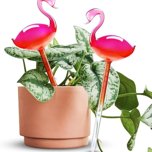 Self-Watering Glass Globes 2PCS Flamingo Gradient Hot Pink 10" Long Hand Blown B - Picture 1 of 7